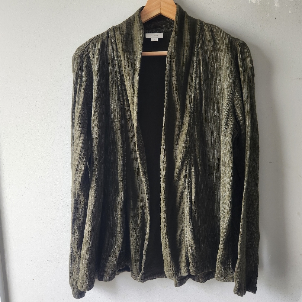 Pure Jill Green Cotton Gauze Open Front Cardigan Medium